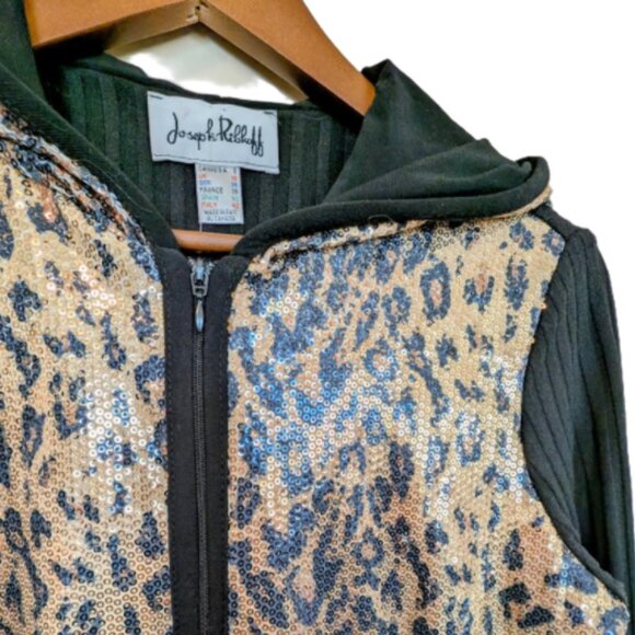 NWT Joseph Ribkoff Animal Print Sequins Cardigan Sweater with Hood - Picture 4 of 7